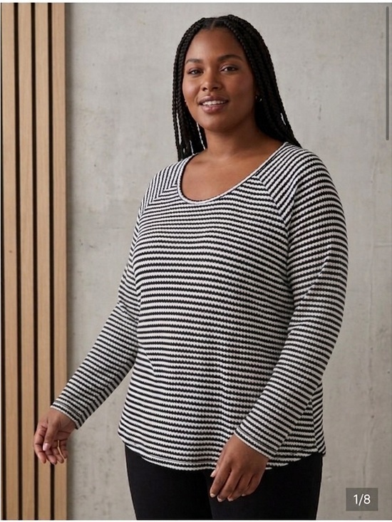 torrid Tops - Torrid Waffle Black WhiteKnit Long Sleeve Stripped Shirt Size 2 - 18/20